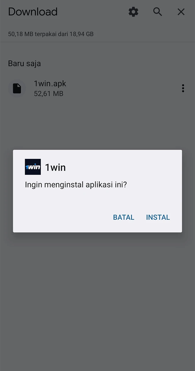 Run the APK file and wait for the 1win app to be fully installed.