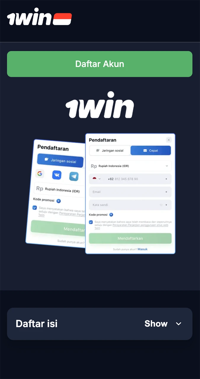 Take advantage of the quick registration at 1win.