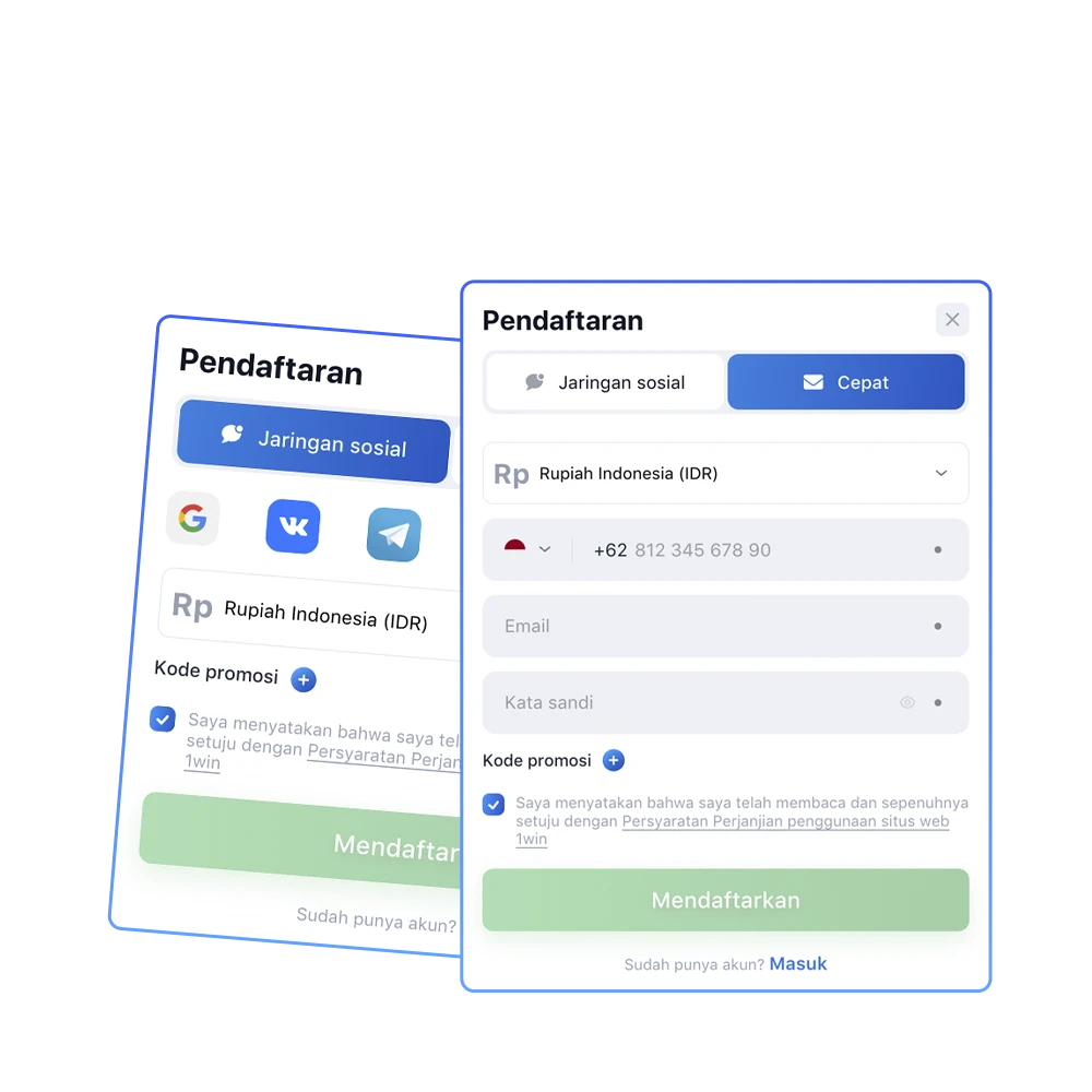 Register your account using the most popular methods available at 1win Casino.