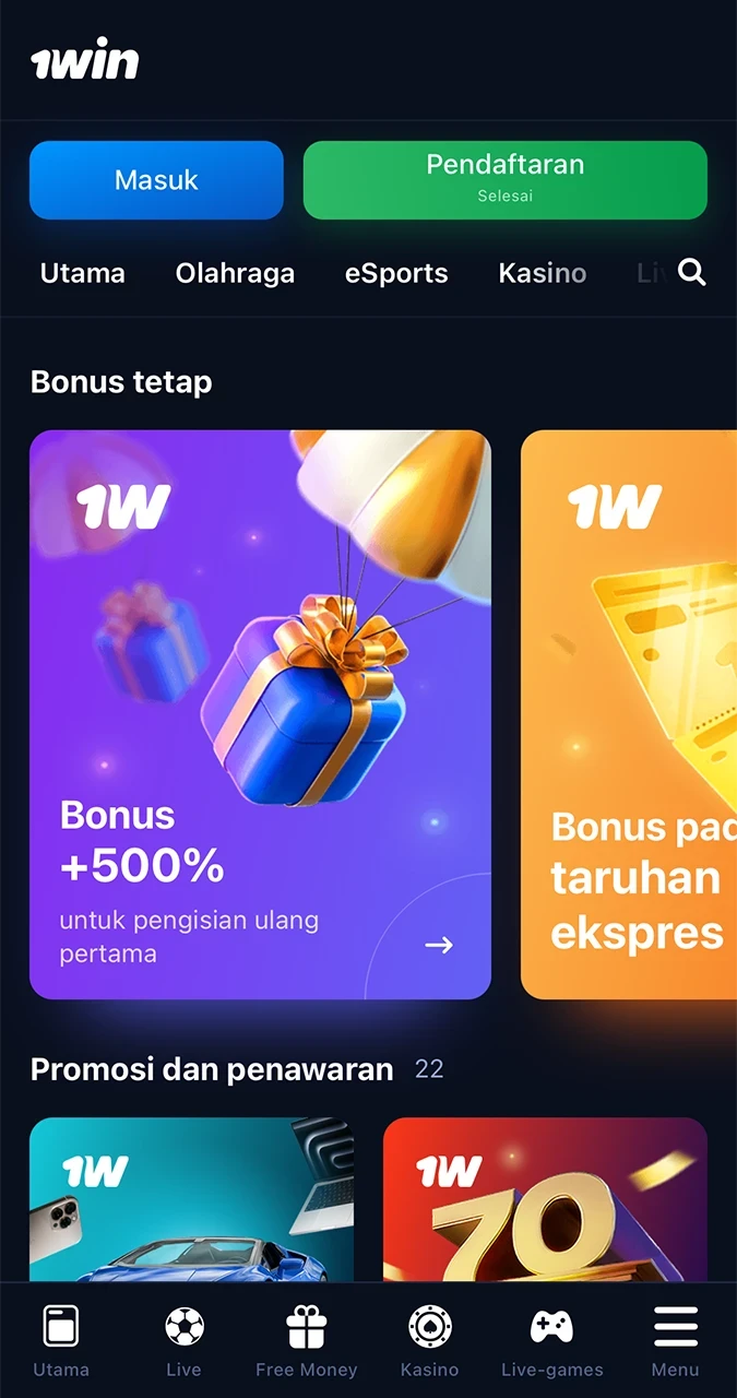 Bonus dan promosi tersedia di aplikasi 1win.