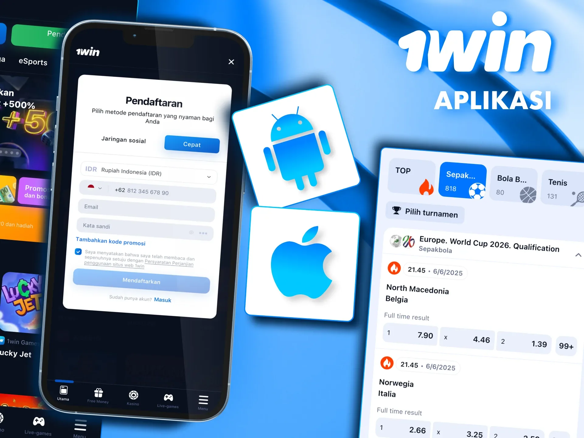 Gunakan salah satu metode pendaftaran yang tersedia di kasino 1win.