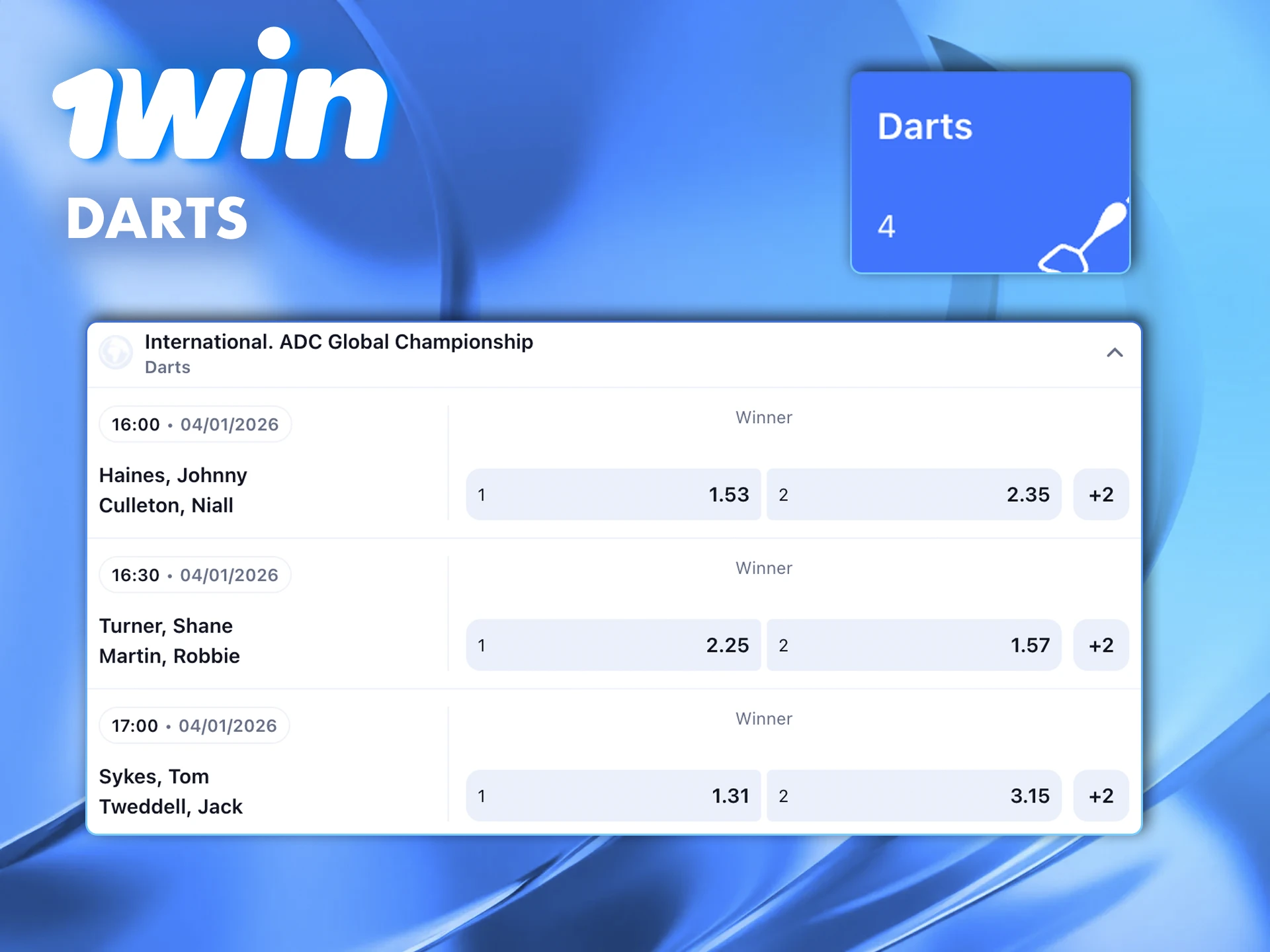 Be active when betting on darts at the 1win bookmaker.