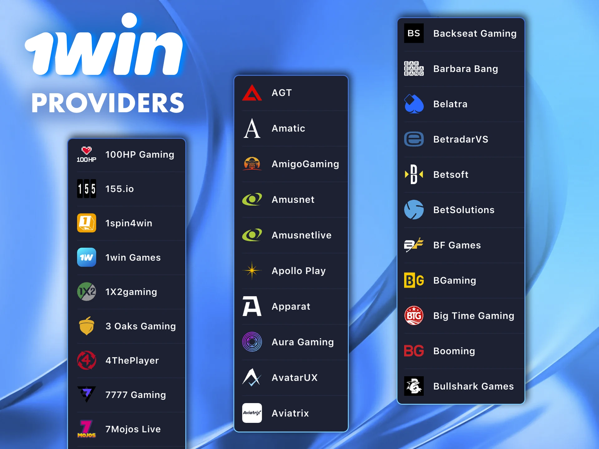 Read and select the best provider available on the 1win website.