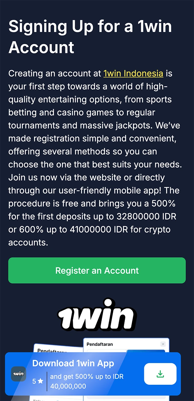 Take advantage of fast registration at 1win.