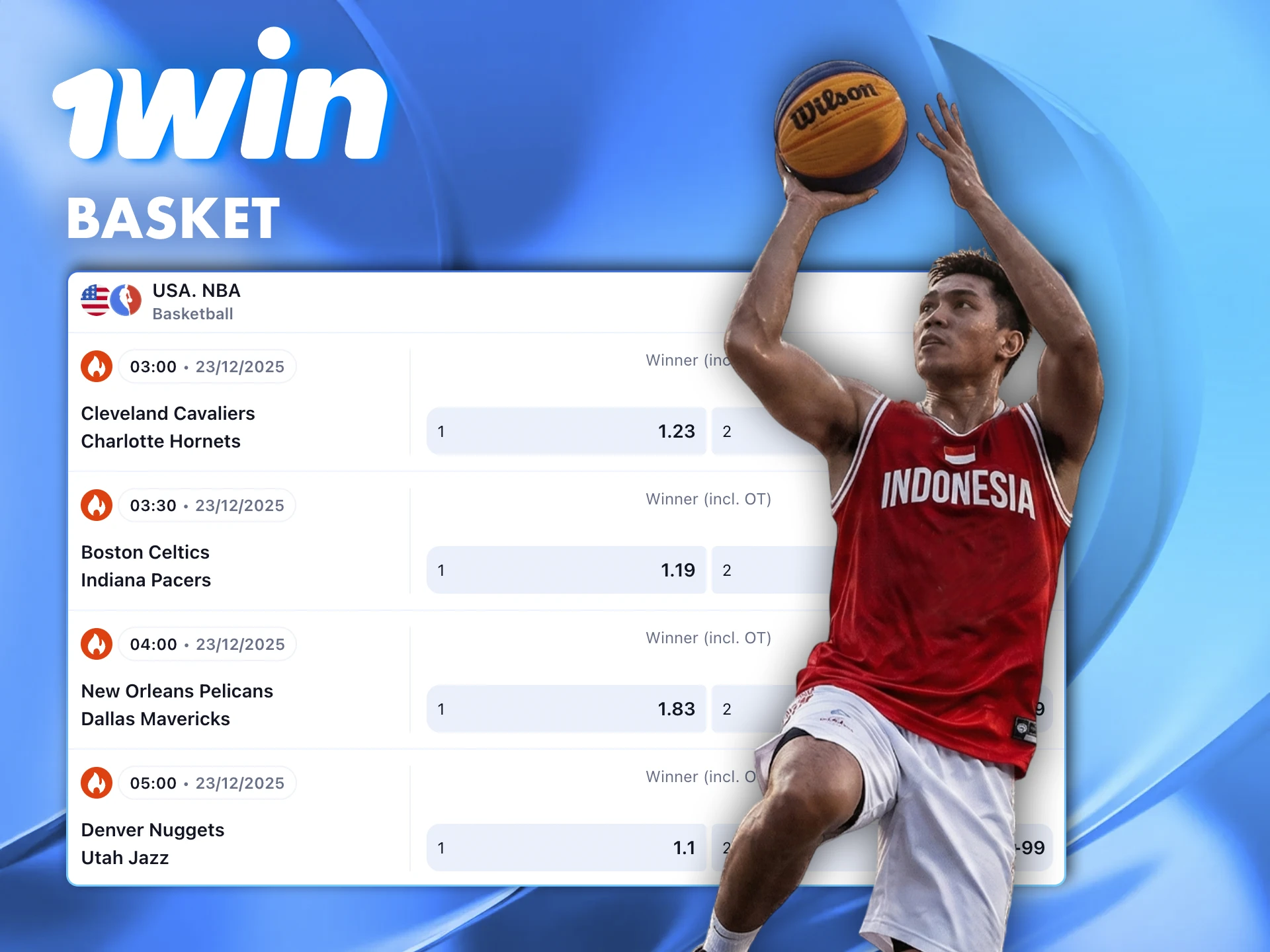 Pasang taruhan Anda pada tim basket terbaik di situs 1win.