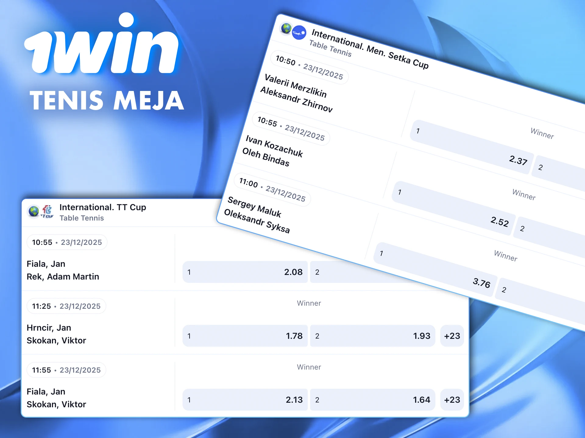 Pasang taruhan pada favorit pertandingan tenis meja di situs 1win.