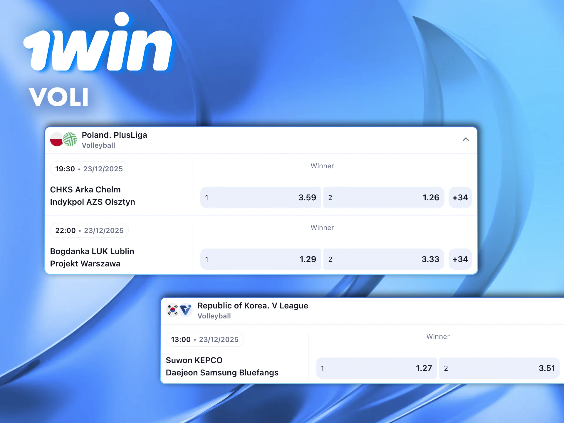 Segera setelah mendaftar di 1win, Anda dapat memasang taruhan pada bola voli.